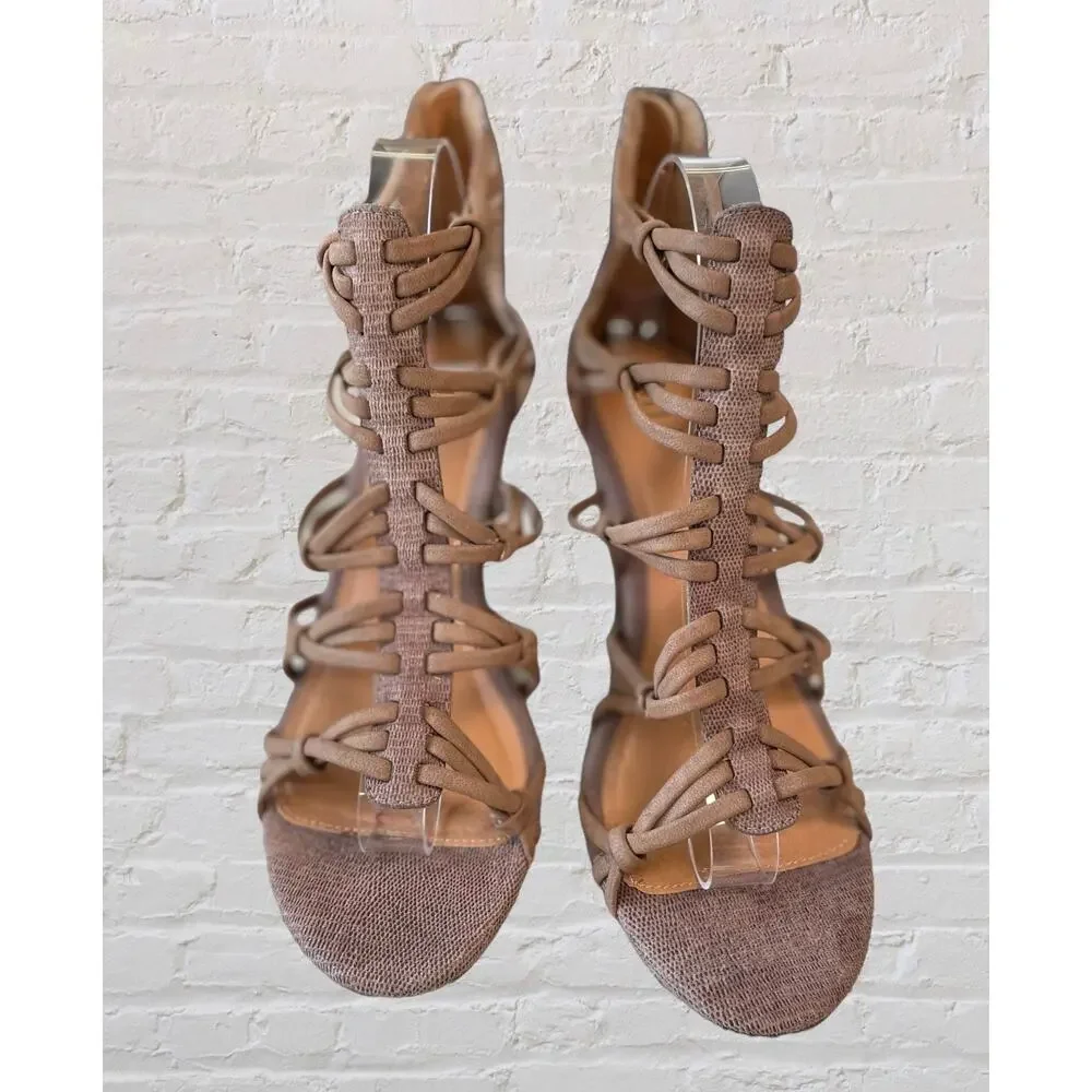 Mia Rich Brown‎ Sexy Strappy Wedge Heels, Zipper, Women's size 10, NWOT